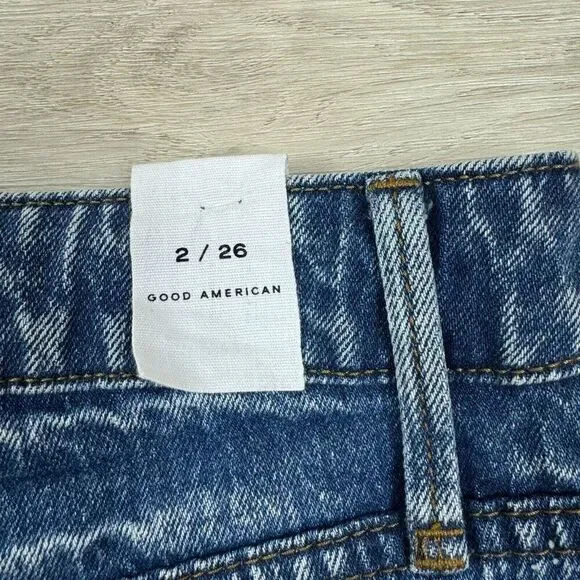 GOOD‎ AMERICAN Bombshell Shorrts Womens 2 26 High Rise Cut Off Denim - Picture 3 of 4
